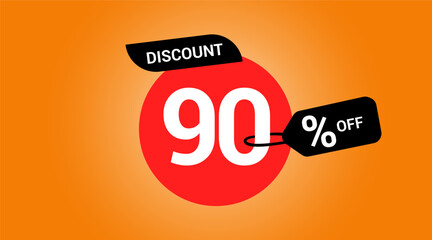 90% off discount, ninety percent discount label. Sale banner for promotional, special offer tag sticker design element. Vector illustration.