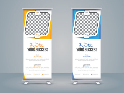 Simple business roll up banner design or standee editable template