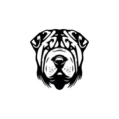stylish muzzle shar pei vector, icon.  Black shar pei on a white background