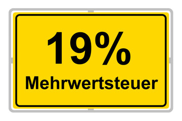 Deutsches gelbes Schild und Mehrwertsteuer MWST 19 %  Illustration und Hintergrund transparent PNG cut out