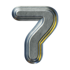 Silver metal number 7 isolated on transparent background for education concept