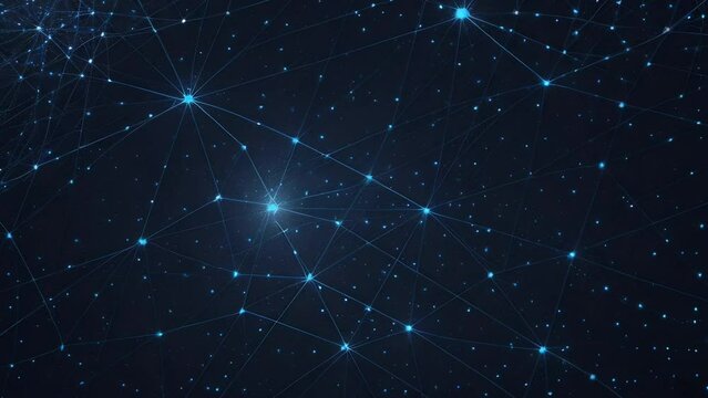 Starry night sky connected by lines to illustrate a constellation pattern abstract background with glowing nodes