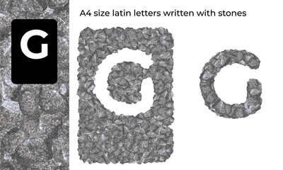 A4 size latin letters written with stones