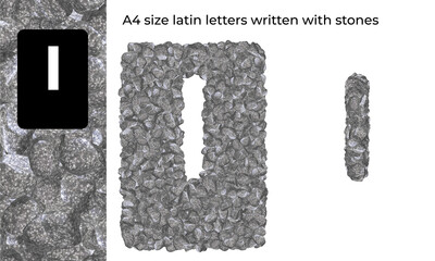 A4 size latin letters written with stones