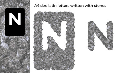 A4 size latin letters written with stones