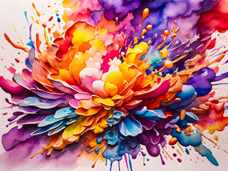 Vibrant explosion of colors. Watercolor artwork. Colorful abstract background