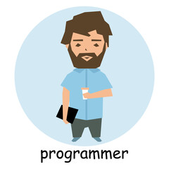 Male programmer, character. Profession illustration in flat cartoon style, vector