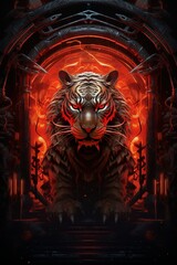 vector illustration graphic of tribal face tiger red eyes