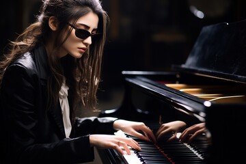 Fototapeta na wymiar blind girl playing piano