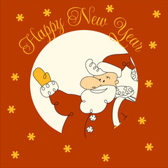 Vintage Santa Claus in Line Art. Happy New Year Christmas Eve Party Vector Illustration. 2023 Retro Greeting Postcard. Xmas Web Banner. 2d Cartoon Character. Old school Noel Celebrating Invitation.