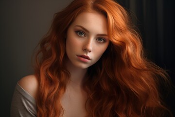 Fototapeta premium fashion portrait of a fashion young woman with red long hair