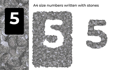 A4 size numbers written with stones