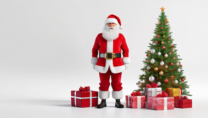 Bożonarodzeniowe tło z choinką, Świętym Mikołajem, prezentami i miejscem na tekst - obrazy, fototapety, plakaty