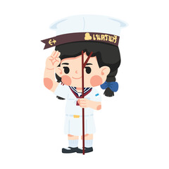 Kid girl scout thai  holding pole yelling