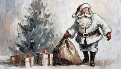 Święty Mikołaj z prezentami i choinką. Ilustracja obraz - obrazy, fototapety, plakaty