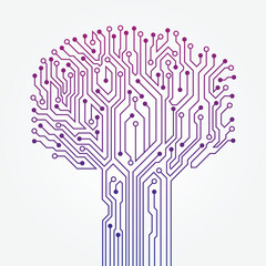 Vector circuit technology tree on white background. Computer engineering hardware system. 