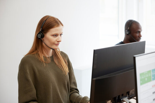 Diverse call center employees at work