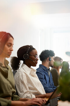 Diverse call center employees at work