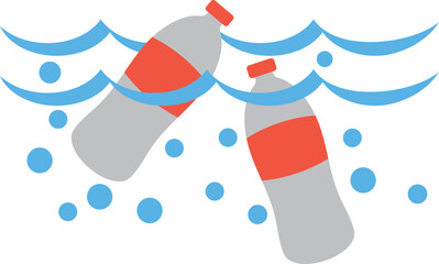 Naklejka premium Plastic bottle pollute sea illustration