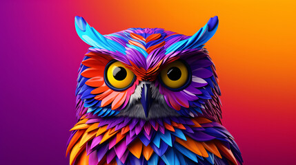 owl on a solid background, digital art, faceted, minimal, abstract, panorama background. Generative ai