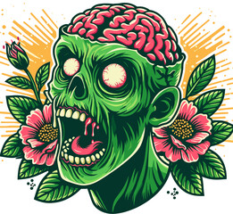 a zombie with brain flowers