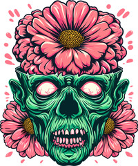 a zombie with brain flowers