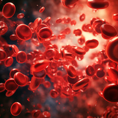 Close-up photo of red blood cells Blood flow of red blood cells