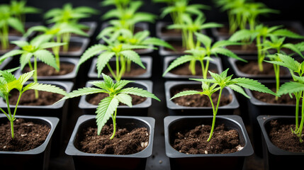Cannabis seedlings in the plot or loose for cultivation.