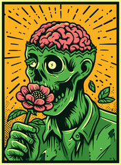 a zombie with brain flowers
