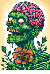 a zombie with brain flowers