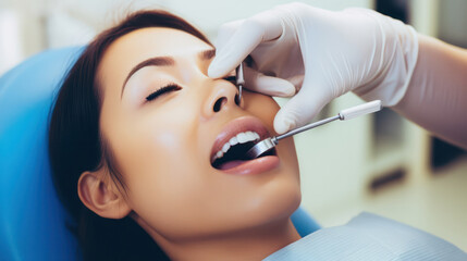Close-Up Perspective of Dentist Inspecting Female Patient's Mouth - Professional Oral Examination