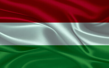 3d waving realistic silk national flag of Hungary. Happy national day Hungary flag background. close up
