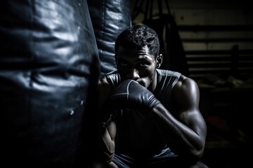 Fototapeta na wymiar Boxer Mentally Preparing For The Fight Ahead