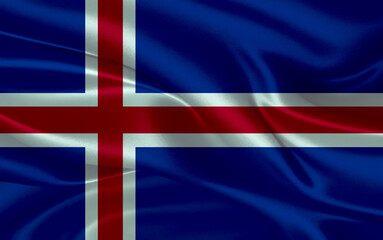 Fototapeta premium 3d waving realistic silk national flag of Iceland. Happy national day Iceland flag background. close up