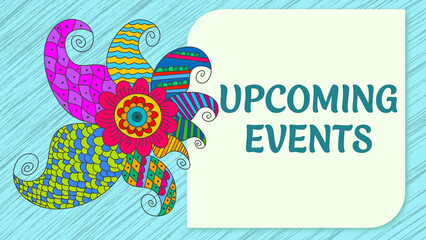 Upcoming Events Colorful Mandala Element Blue Rounded Square Text 