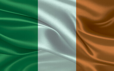 3d waving realistic silk national flag of Ireland. Happy national day Ireland flag background. close up