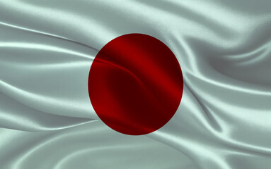 3d waving realistic silk national flag of Japan. Happy national day Japan flag background. close up