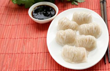 traditional asian dish dim sum with soy sauce