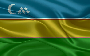 3d waving realistic silk national flag of Karakalpakstan. Happy national day Karakalpakstan flag background. close up