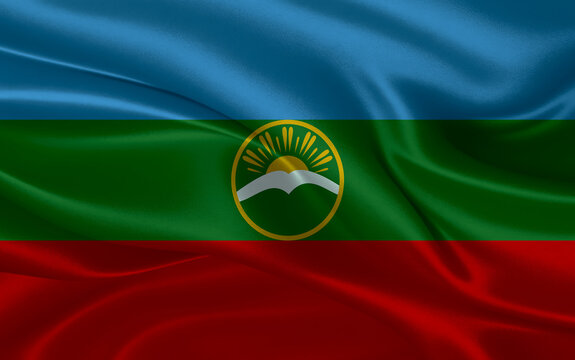 3d waving realistic silk national flag of karachay cherkessia. Happy national day karachay cherkessia flag background. close up