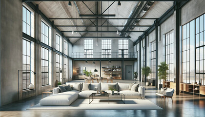 Loft, minimalist home interior design of modern living room