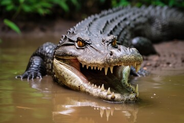 Fototapeta premium Crocodile Showing Its Open Mouth Photorealism