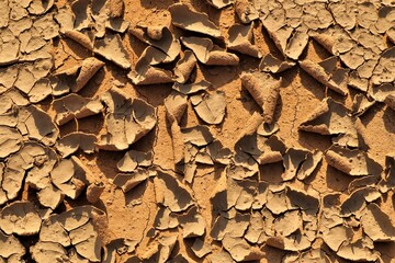 Lake area has turned into a desert due to climate change. Soil crusting due to drought.