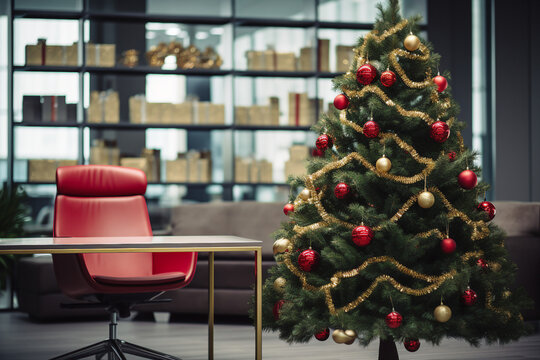Decorated modern office new year christmas atmosphere Generative AI picture
