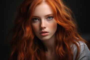 fashion portrait of a fashion young woman with red long hair