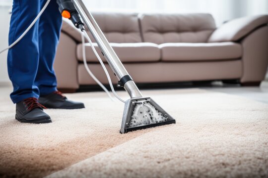 Person Washing Carpet With Carpet Cleaner. Сoncept Carpet Cleaning Techniques, Proper Carpet Care, Using Carpet Cleaners, Deep Cleaning Carpets, Stain Removal For Carpets