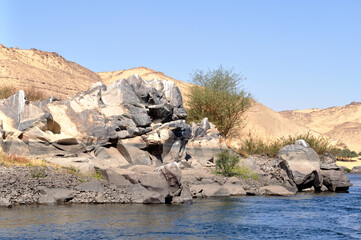 Rock in the Nile River Bank, Aswan, Egypt 