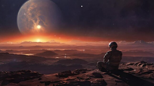 Dusk on Mars: The Red Planet's Silent Twilight. Loop Animation. 4K.