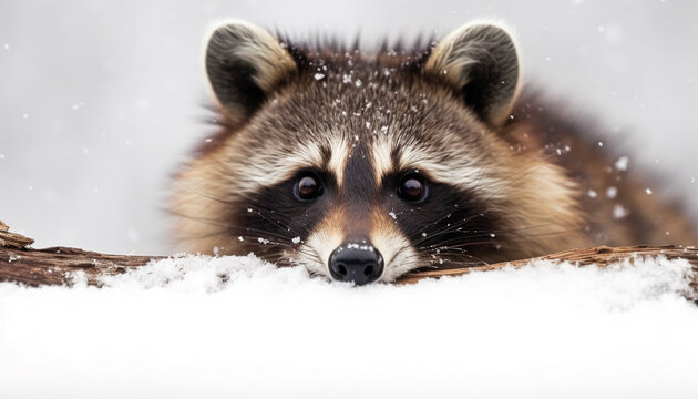Red fox looking at camera in snowy forest, cute portrait generated by AI