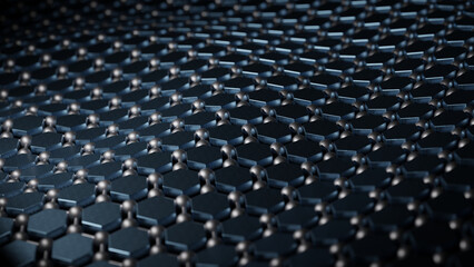 Obraz premium 3d rendering of an abstract futuristic background, a set of hexagons and a molecular structure. Abstract 3d illustration for the background.